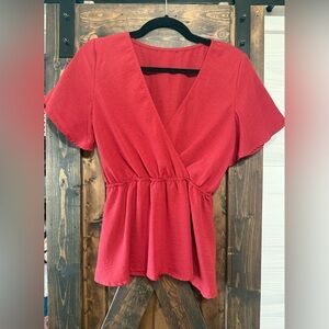 Red Peplum Low-Cut Blouse